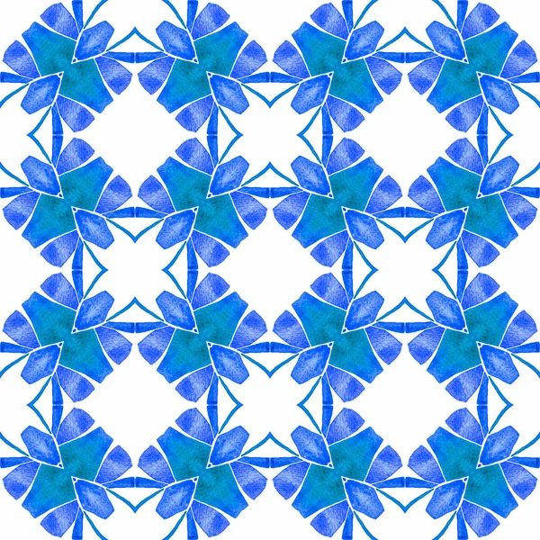 绿色几何叶轮水彩边界 蓝色额外的时髦夏装设计 雪佛龙水彩图案纺织品精制印花 包装材料 — 图库照片
