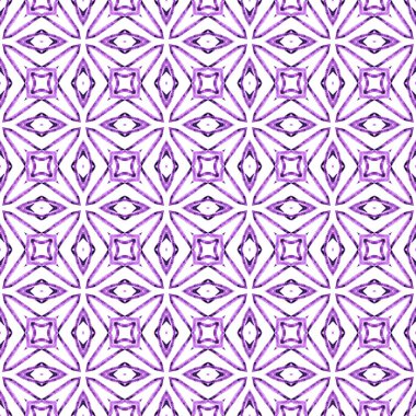 Tekstil hazır güzel baskı, mayo kumaş, duvar kağıdı, ambalaj. Mor etkileyici boho şık yaz tasarımı. Etnik elle boyanmış desen. Suluboya yaz etnik sınır düzeni.