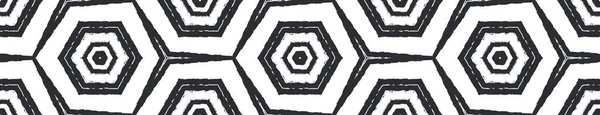 Ikat Repeating Seamless Border Black Symmetrical Kaleidoscope Background Magnificent Decorative — Stock Photo, Image