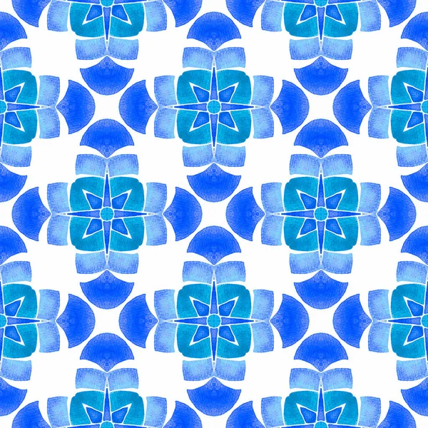 Ethnic Hand Painted Pattern Blue Popular Boho Chic Summer Design — Stock Photo, Image