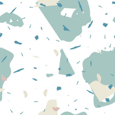 Terrazzo kusursuz desen. Mavi klasik döşeme dokusu. Doğal taşlardan, granitten, kuvarstan, mermerden, betondan yapılmış arka plan. Terrazzo pürüzsüz desenli serin renklerde. 