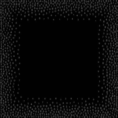 Düşen sayılar, büyük veri konsepti. İkili beyaz uçlu rakamlar. Siyah arka planda muhteşem fütürist afiş. Düşen sayılarla dijital vektör illüstrasyonu.