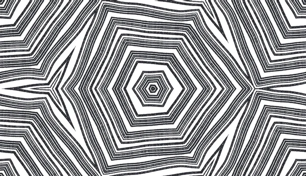 Striped Hand Drawn Pattern Black Symmetrical Kaleidoscope Background Repeating Striped — Stock Photo, Image