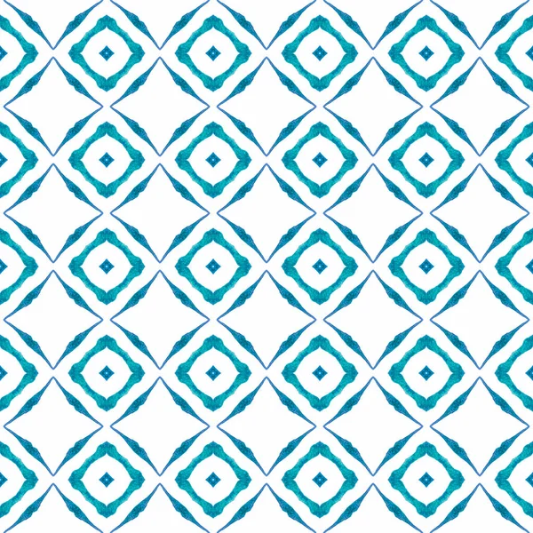 繊維準備ができて優れた印刷 水着生地 ブルー珍しいBohoシックな夏のデザイン タイルの境界線を繰り返す水彩イカット 水着のデザインを繰り返すイカット — ストック写真