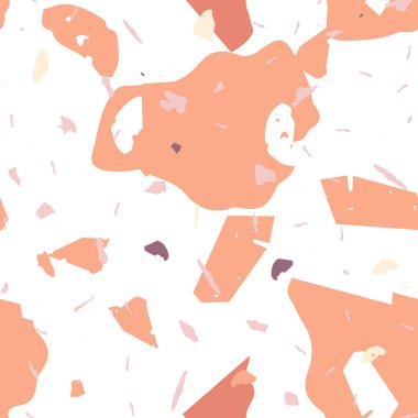 Terrazzo kusursuz desen. Taşlı turuncu gerçekçi mermer dokusu. Terrazzo pürüzsüz desenli, serin renklerde. Doğal taşlardan, granitten, kuvarstan, mermerden, betondan yapılmış arkaplan. 