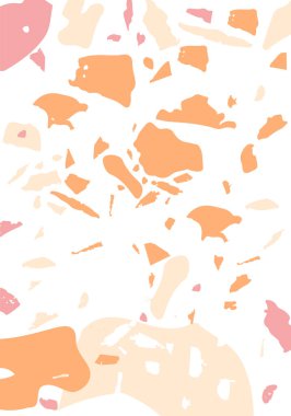 Terrazzo modern soyut şablon. Klasik İtalyan döşemesinin turuncu dokusu. Venedik terrazzo trend vektör arka planı Taşlardan, granitten, kuvarstan, mermerden, betondan yapılmış. 
