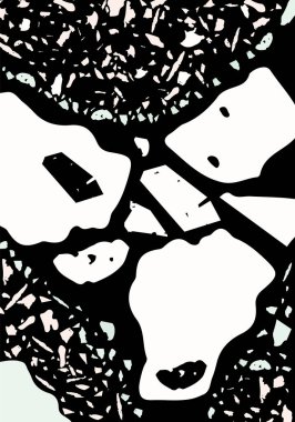 Terrazzo modern soyut şablon. Klasik İtalyan döşemesinin siyah, yeşil ve pembe dokusu. Venedik terrazzo trend vektör arka planı Taşlardan, granitten, kuvarstan, mermerden, betondan yapılmış. 