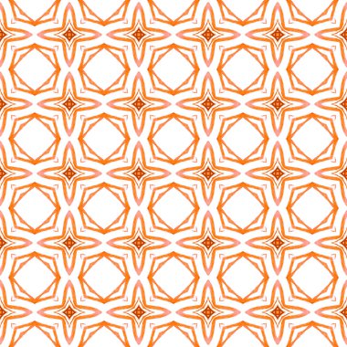 Mozaik kusursuz desen. Turuncu tapılası boho şık yaz tasarımı. El çizimi yeşil mozaik pürüzsüz sınır. Tekstil hazır baskı, mayo kumaş, duvar kağıdı, ambalaj..