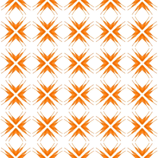 繊維準備ができてまともな印刷 水着生地 オレンジ珍しいBohoシックな夏のデザイン 水彩夏の民族の国境パターン 民族的手彩色文様 — ストック写真