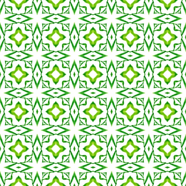 水彩画镶嵌无缝边框 绿色的辐射波荷时髦的夏季设计 奖章无缝图案 纺织成衣印花 包装材料 — 图库照片