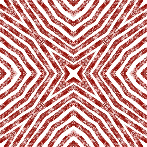 Ethnic hand painted pattern. Wine red symmetrical kaleidoscope background. Textile ready nice print, swimwear fabric, wallpaper, wrapping. Summer dress ethnic hand painted tile.