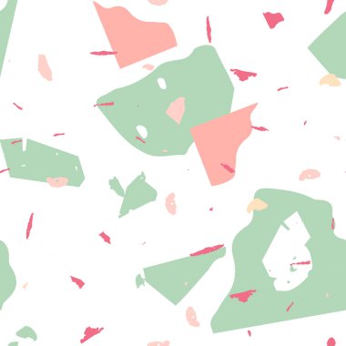 Terrazzo kusursuz desen. Pembe Venedik döşeme dokusu. Terrazzo pürüzsüz desenli, serin renklerde. Doğal taşlardan, granitten, kuvarstan, mermerden, betondan yapılmış arkaplan. 