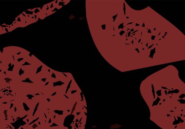 Terrazzo modern soyut şablon. Klasik İtalyan döşemesinin siyah ve kırmızı dokusu. Venedik terrazzo trend vektör arka planı Taşlardan, granitten, kuvarstan, mermerden, betondan yapılmış. 