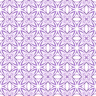 Sembol suluboya deseni. Mor narin boho şık yaz tasarımı. Yeşil geometrik sembolün suluboya sınırı. Tekstil hazır nefes kesici baskı, mayo kumaş, duvar kağıdı, ambalaj..