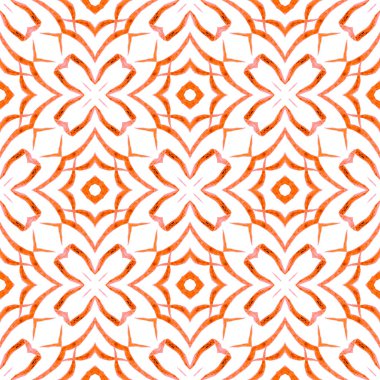 Elle boyanmış suluboya kenar. Turuncu etkileyici boho şık yaz tasarımı. Döşemeli suluboya arka plan. Tekstil hazır muhteşem baskı, mayo kumaş, duvar kağıdı, ambalaj..