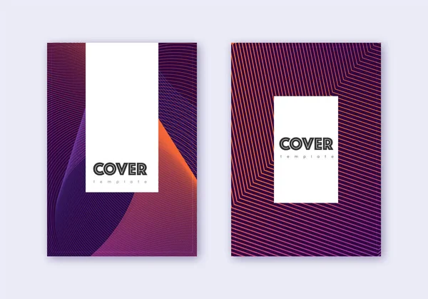 Conjunto Modelos Design Capa Hipster Linhas Abstratas Violetas Sobre Fundo —  Vetores de Stock