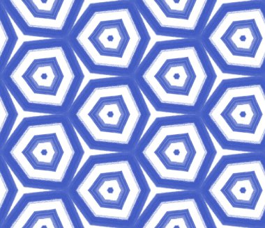 Egzotik, pürüzsüz desen. İndigo simetrik kaleydoskop arka planı. Yaz mayosu, egzotik, pürüzsüz tasarım. Tekstil hazır tuhaf baskı, mayo kumaş, duvar kağıdı, ambalaj..