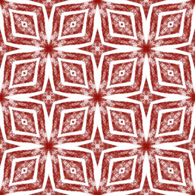 Döşemeli suluboya deseni. Şarap kırmızısı simetrik kaleydoskop arka planı. Tekstil hazır antika baskı, mayo kumaş, duvar kağıdı, ambalaj. Elle boyanmış suluboya pürüzsüz.
