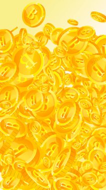 Bitcoin, internet para birimleri düşüyor. Dağınık BTC bozuklukları. Kripto para, dijital para. Klasik ikramiye, servet ya da başarı konsepti. Vektör illüstrasyonu.