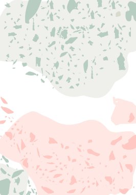 Terrazzo modern soyut şablon. Klasik İtalyan döşemesinin pembe ve gri dokusu. Taşlardan, granitten, kuvarstan, mermerden, betondan yapılmış arka plan. Venedik terrazzo trend vektör arkaplanı