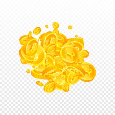 İngiliz sikkeleri düşüyor. Güzel dağınık GBP paraları. İngiltere parası. Büyük ikramiye, servet ya da başarı konsepti. Vektör illüstrasyonu.