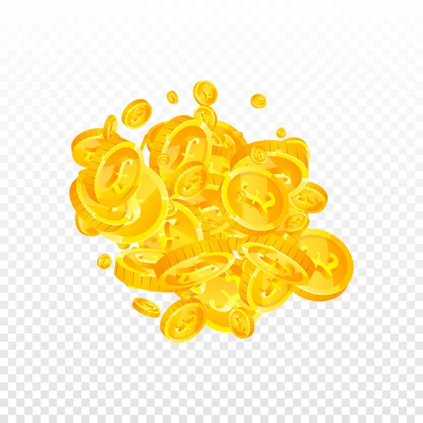 İngiliz sikkeleri düşüyor. Güzel dağınık GBP paraları. İngiltere parası. Büyük ikramiye, servet ya da başarı konsepti. Vektör illüstrasyonu.