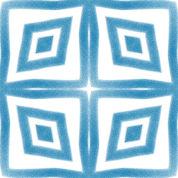 Betegeld Aquarelpatroon Blauwe Symmetrische Caleidoscoop Achtergrond Textiel Klaar Exquise Print — Stockfoto