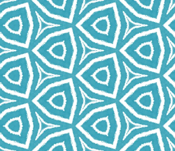 Striped hand drawn pattern. Turquoise symmetrical kaleidoscope background. Textile ready bewitching print, swimwear fabric, wallpaper, wrapping. Repeating striped hand drawn tile.