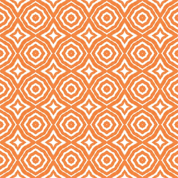 Sembol çizgileri tasarımı. Turuncu simetrik kaleydoskop arka planı. Tekstil hazır baskı, mayo kumaş, duvar kağıdı, ambalaj. Geometrik sembol çizgileri deseni.