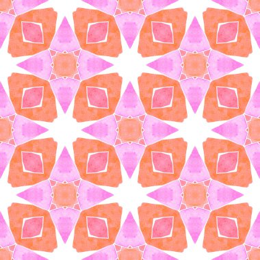 Madalyon pürüzsüz desen. Turuncu eşsiz boho şık yaz tasarımı. Tekstil hazır eşsiz baskı, mayo kumaş, duvar kağıdı, ambalaj. Suluboya madalyonu, kusursuz sınır.