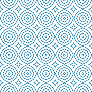Madalyon pürüzsüz desen. Mavi simetrik kaleydoskop. Tekstil hazır duygusal baskı, mayo kumaş, duvar kağıdı, ambalaj. Suluboya madalyonu, pürüzsüz fayans.