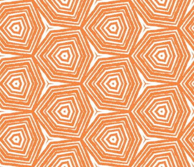 Çizgili el çizimi desen. Turuncu simetrik kaleydoskop arka planı. Çizgili elle çizilmiş fayans tekrarlanıyor. Tekstil hazır görkemli baskı, mayo kumaş, duvar kağıdı, ambalaj..