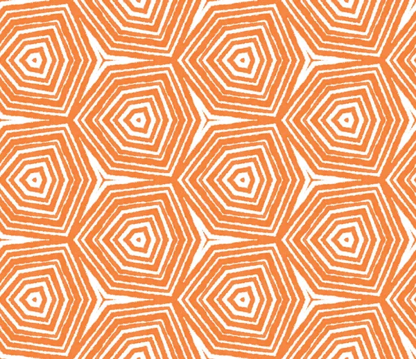 Striped hand drawn pattern. Orange symmetrical kaleidoscope background. Repeating striped hand drawn tile. Textile ready majestic print, swimwear fabric, wallpaper, wrapping.