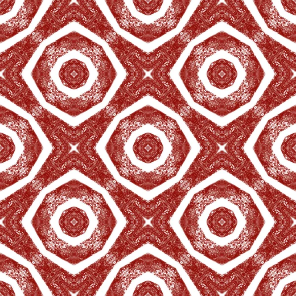 Ikat Ripetizione Costume Bagno Design Vino Rosso Simmetrico Caleidoscopio Sfondo — Foto Stock