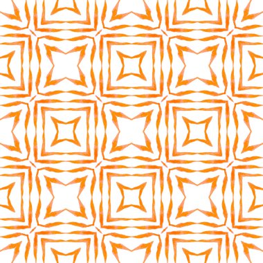 El çizimi tropikal, pürüzsüz sınır. Turuncu göz kamaştırıcı boho şık yaz tasarımı. Tekstil hazır çekici baskı, mayo kumaş, duvar kağıdı, ambalaj. Tropik, pürüzsüz desen.