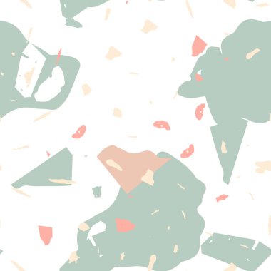 Terrazzo kusursuz desen. İç dekorasyon için minimalist döşeme taşı. Terrazzo pürüzsüz desenli, serin renklerde. Doğal taşlardan, granitten, kuvarstan, mermerden, betondan yapılmış arkaplan. 