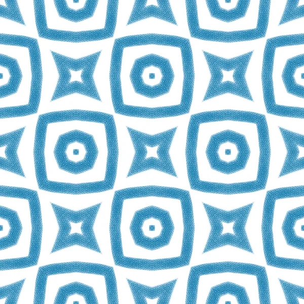 Ikat Herhaalt Zwemkleding Ontwerp Blauwe Symmetrische Caleidoscoop Achtergrond Zomer Ikat — Stockfoto