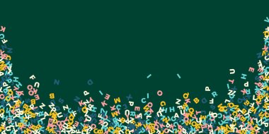 İngilizce 'nin harfleri düşüyor. Latin alfabesinin Pastel uçan kelimeleri. Yabancı diller öğrenim kavramı. Tahta arka plandaki okul afişine geri dönelim..