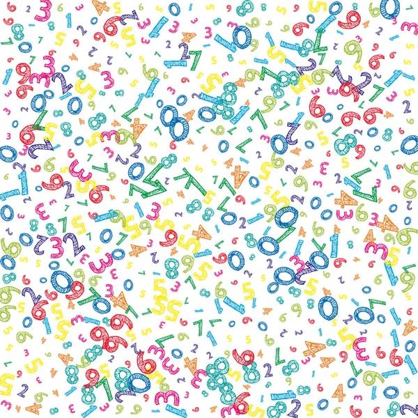 色彩斑斓的混乱数字 数学学习的概念与飞行数字 实际回到学校数学横幅上的白色背景 下降的数字矢量说明 — 图库矢量图片