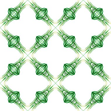 El çizimi yeşil mozaik pürüzsüz sınır. Yeşil popüler boho şık yaz tasarımı. Mozaik kusursuz desen. Tekstil hazır büyüleyici baskı, mayo kumaş, duvar kağıdı, ambalaj..