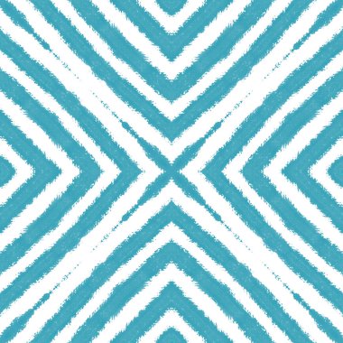 Döşemeli suluboya deseni. Turkuaz simetrik kaleydoskop arka planı. Elle boyanmış suluboya pürüzsüz. Tekstil hazır büyüleyici baskı, mayo kumaş, duvar kağıdı, ambalaj..