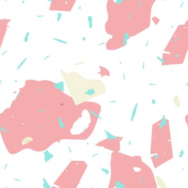 Terrazzo kusursuz desen. Pembe Venedik döşeme dokusu. Terrazzo pürüzsüz desenli, serin renklerde. Doğal taşlardan, granitten, kuvarstan, mermerden, betondan yapılmış arkaplan. 