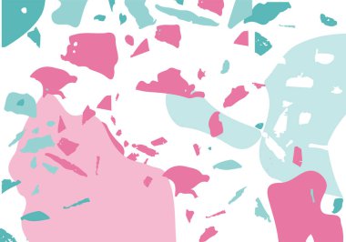 Terrazzo modern soyut şablon. Klasik İtalyan döşemesinin pembe ve mavi dokusu. Venedik terrazzo trend vektör arka planı Taşlardan, granitten, kuvarstan, mermerden, betondan yapılmış. 