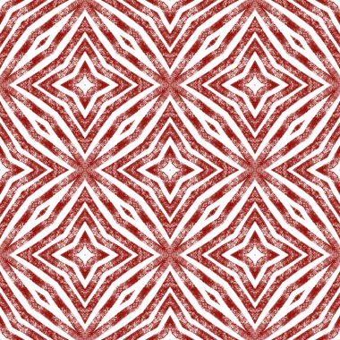 Etnik elle boyanmış desen. Şarap kırmızısı simetrik kaleydoskop arka planı. Tekstil hazır radyan baskı, mayo kumaş, duvar kağıdı, ambalaj. Yazlık elbise, elle boyanmış fayans..