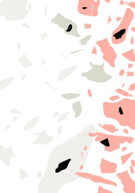 Terrazzo modern soyut şablon. Klasik İtalyan döşemesinin turuncu ve gri dokusu. Venedik terrazzo trend vektör arka planı Taşlardan, granitten, kuvarstan, mermerden, betondan yapılmış. 