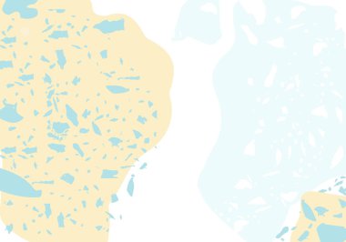 Terrazzo modern soyut şablon. Klasik İtalyan döşemesinin mavi ve bej dokusu. Venedik terrazzo trend vektör arka planı Taşlardan, granitten, kuvarstan, mermerden, betondan yapılmış. 