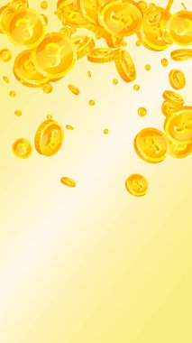 İngiliz sikkeleri düşüyor. Güçlü dağınık GBP paraları. İngiltere parası. Zarif ikramiye, servet ya da başarı konsepti. Vektör illüstrasyonu.