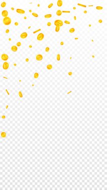 Indian rupee coins falling. Scattered gold INR coins. India money. Great business success concept. Vector illustration.