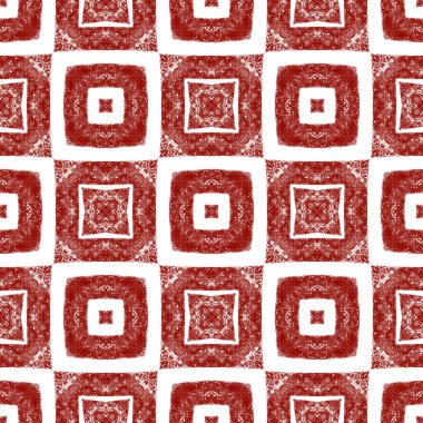 Etnik elle boyanmış desen. Şarap kırmızısı simetrik kaleydoskop arka planı. Tekstil hazır tuhaf baskılar, mayo kumaş, duvar kağıdı, ambalaj. Yazlık elbise, elle boyanmış fayans..