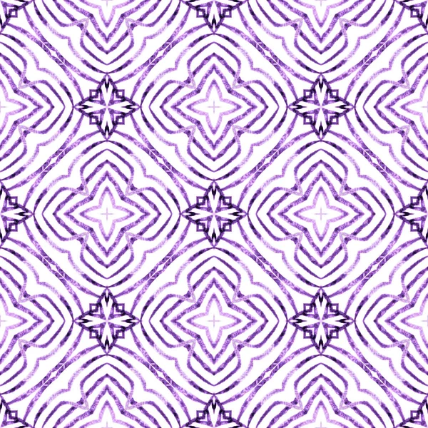 Textile ready extraordinary print, swimwear fabric, wallpaper, wrapping. Purple bizarre boho chic summer design. Watercolor medallion seamless border. Medallion seamless pattern.